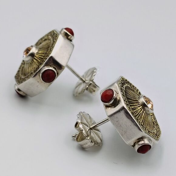 Mars & Valentine Echo Of The Dreamer Sterling 925 Gemstone Two Tone Earrings - Picture 5 of 16